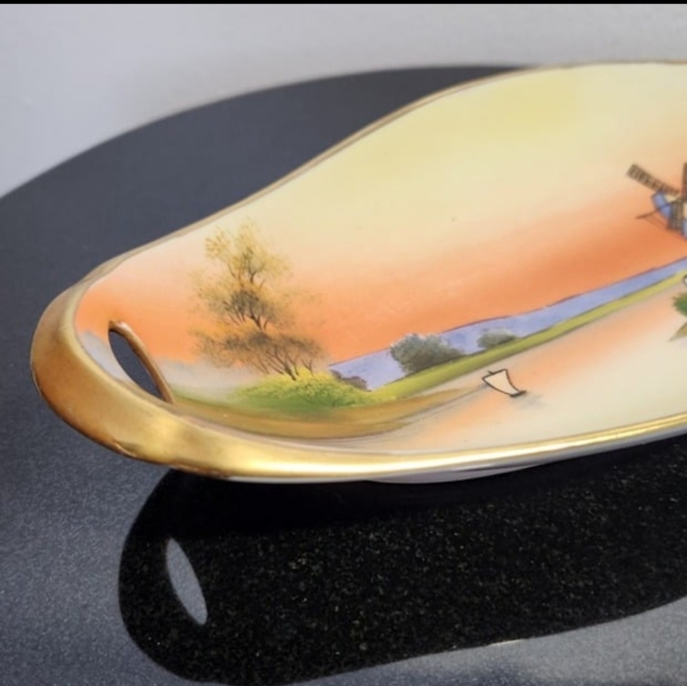 Hand Painted Noritake Oval Bowl, 2 Handles, Windmill - Picture 5 of 11